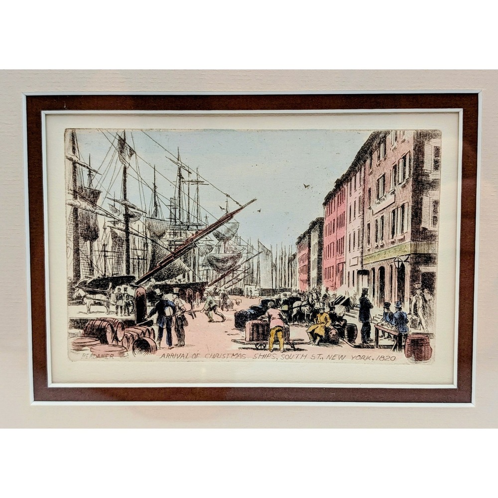 Paul F Berdanier Original Copper Plate Etching South Street New York 1820 Framed